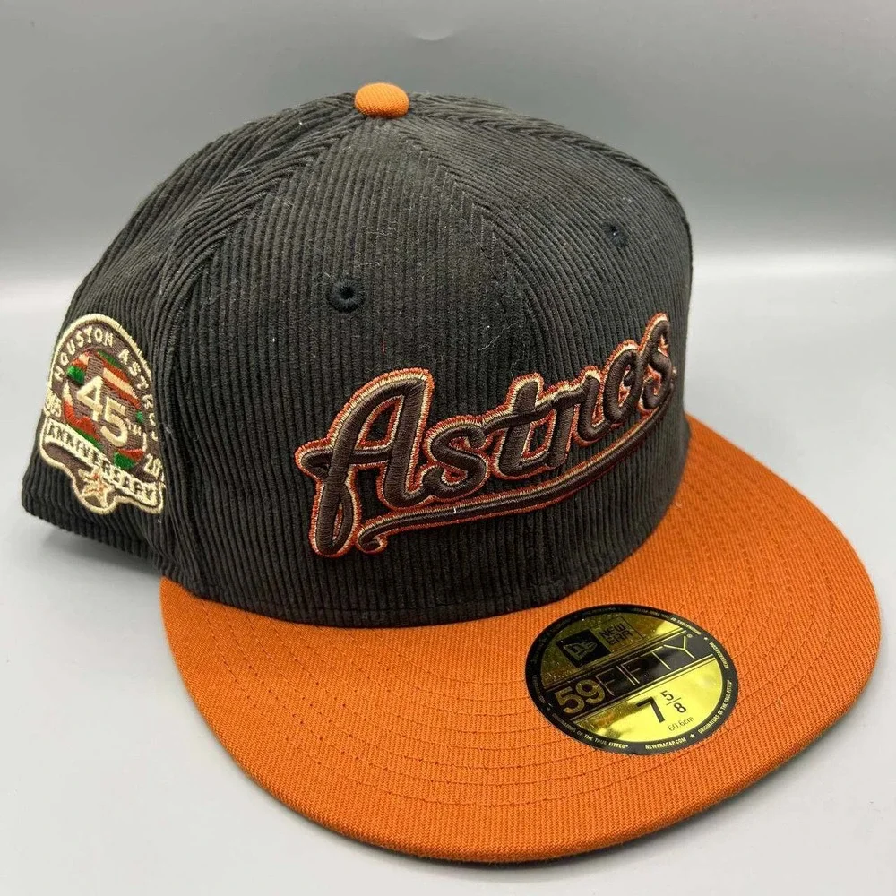 Houston Astros Hat Men 7 5/8 Black Green Corduroy 59Fifty New Era MLB Fitted Cap